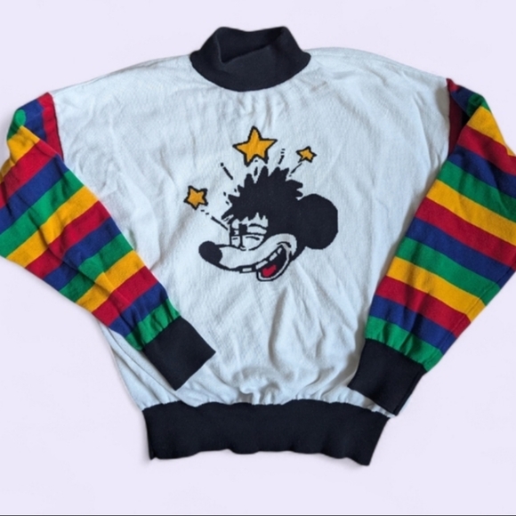 Forever 21 x Disney Retro Mickey Mouse Rainbow Sleeve Sweater L - Picture 2 of 6